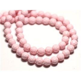 Thread 39cm 65pc approx - Mother of Pearl Beads Faceted Balls 6mm Light Pastel Pink 