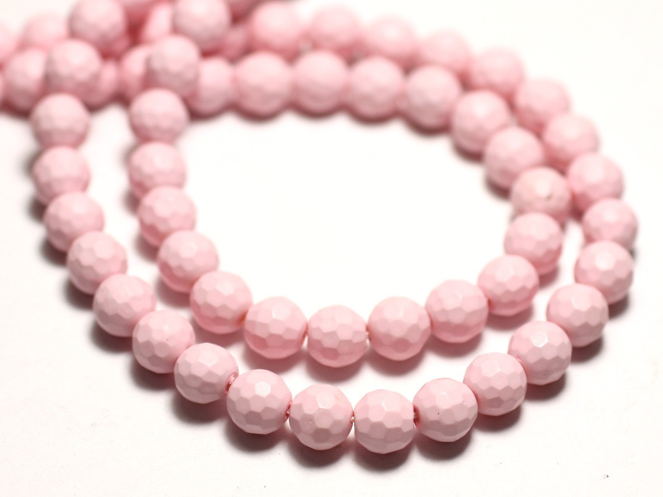 Fil 39cm 65pc env - Perles Nacre Boules Facettées 6mm Rose clair Pastel 