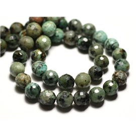 Fil 39cm 46pc environ - Perles Pierre Turquoise Afrique naturelle Boules Facettées 8mm bleu vert noir