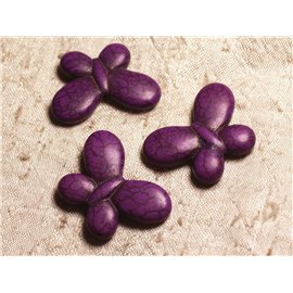 Hilo 39cm 21pc aprox - Perlas de Piedra Turquesa Sintética Mariposas 35mm Morado 