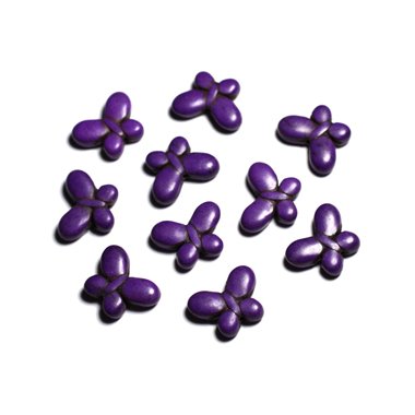 Fil 39cm 37pc env - Perles de Pierre Turquoise Synthèse Papillons 20mm Violet 