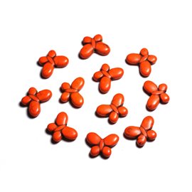 Filo 39 cm 37 pz circa - Perline sintetiche in pietra turchese farfalle 20 mm arancioni 
