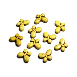 Hilo 39cm 37pc aprox - Perlas de Piedra Turquesa Sintética Mariposas 20mm Amarillo 