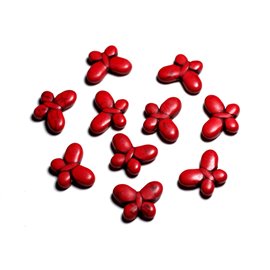 Gewinde ca. 39cm 37pc - Synthetische türkisfarbene Steinperlen Schmetterlinge 20mm rot 