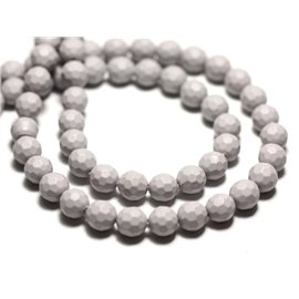 Thread 39cm approx 63pc - Mother of Pearl Beads Faceted Balls 6mm Light Gray Pastel Pearl 