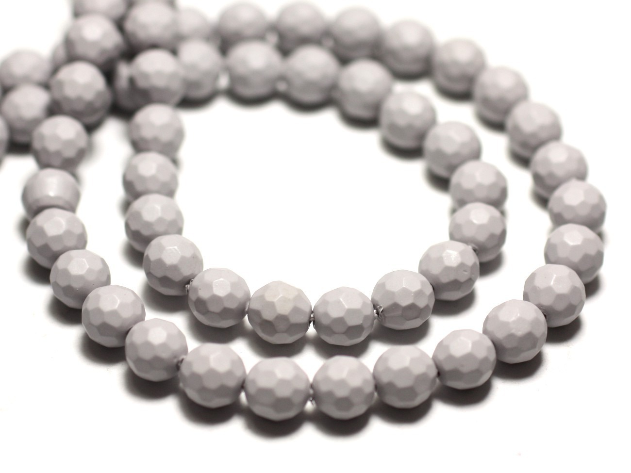Fil 39cm 63pc env - Perles Nacre Boules Facettées 6mm Gris clair Perle Pastel 