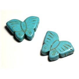 Filo 39 cm circa 14 pz - Perline di pietra turchese sintetico Farfalle 26 mm Blu turchese 