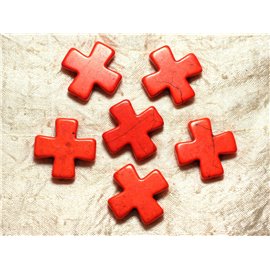 Hilo 39cm 12pc aprox - Cuentas de Piedra Turquesa Sintética 30mm Cruz Naranja 