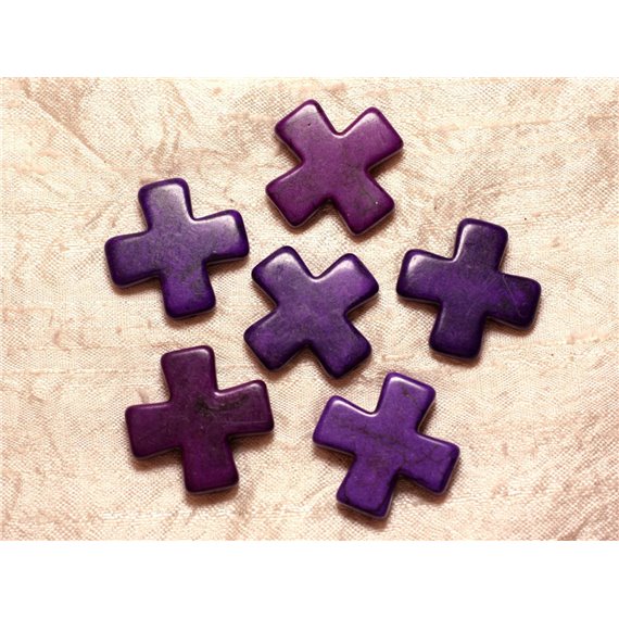 Fil 39cm 12pc env - Perles de Pierre Turquoise Synthèse Croix 30mm Violet 