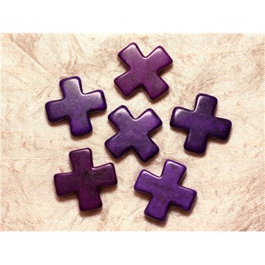 Fil 39cm 12pc env - Perles de Pierre Turquoise Synthèse Croix 30mm Violet 