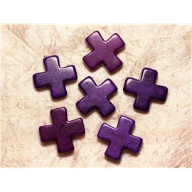 Thread 39cm 12pc approx - Synthetic Turquoise Stone Beads Cross 30mm Purple 