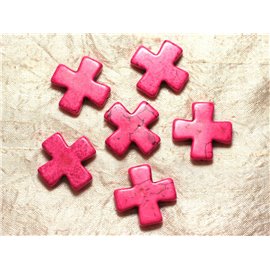 Hilo 39cm 12pc aprox - Cuentas de Piedra Turquesa Sintética Cruz 30mm Rosa Neón 