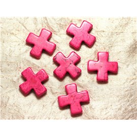 Thread 39cm 12pc approx - Synthetic Turquoise Stone Beads Cross 30mm Neon Pink 