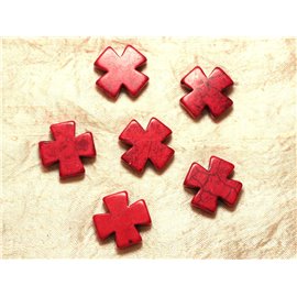 Hilo 39cm aprox 14pc - Cuentas de piedra turquesa sintética Cruz 25mm Rojo 