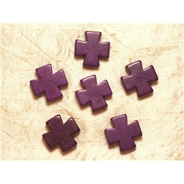 Filo 39 cm circa 14 pz - Perline di pietra sintetica turchese croce 25 mm viola 