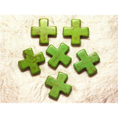 Fil 39cm 12pc env - Perles de Pierre Turquoise Synthèse Croix 30mm Vert 