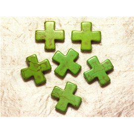 Hilo 39cm 12pc aprox - Perlas de Piedra Turquesa Sintética Cruz 30mm Verde 