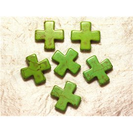 Thread 39cm 12pc approx - Synthetic Turquoise Stone Beads Cross 30mm Green 
