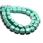 Fil 39cm 42pc env - Perles Pierre Turquoise Synthese Nuggets Cubes Rectangles 9-10mm Bleu Turquoise