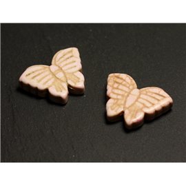Faden 39cm ca. 14 Stück - Synthetische Türkis Steinperlen Schmetterlinge 26mm Cremeweiß 