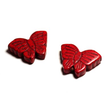 Fil 39cm 14pc env - Perles de Pierre Turquoise Synthèse Papillons 26mm Rouge 
