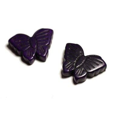 Fil 39cm 14pc env - Perles de Pierre Turquoise Synthèse Papillons 26mm Violet 