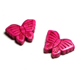 Hilo 39cm aprox 14pc - Perlas de piedra turquesa sintética Mariposas 26mm Rosa Fluo 