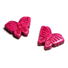 Thread 39cm approx 14pc - Synthetic Turquoise Stone Beads Butterflies 26mm Fluo Pink 