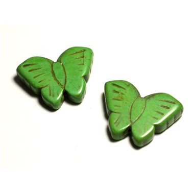 Fil 39cm 14pc env - Perles de Pierre Turquoise Synthèse Papillons 26mm Vert 