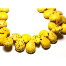 Fil 39cm 60pc environ - Perles Pierre Turquoise Synthèse Gouttes 16mm Jaune