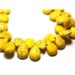 Fil 39cm 60pc env - Perles de Pierre Turquoise Synthèse Gouttes 16x12mm Jaune 