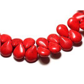 Thread 39cm approx 60pc - Synthetic Turquoise Stone Beads Drops 16x12mm Red 