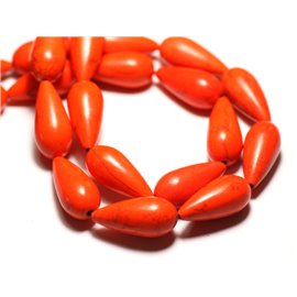 Filo 39 cm circa 15 pz - Perline di pietra turchese sintetico 25x11 mm gocce arancioni 