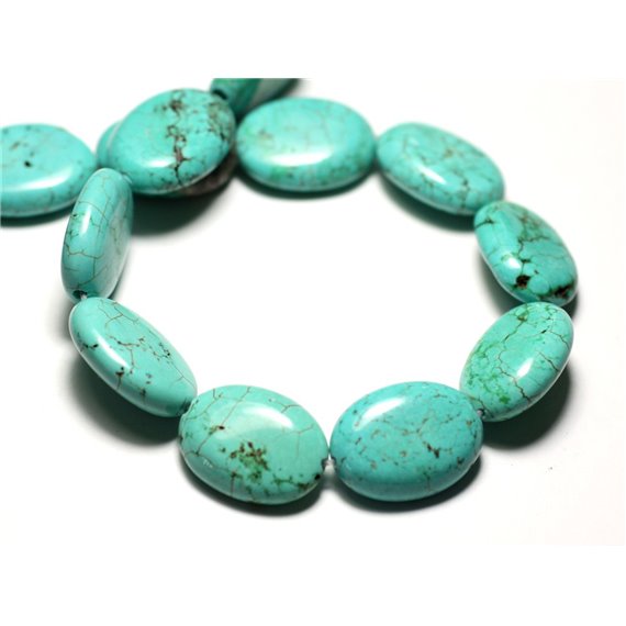 Fil 39cm 18pc env - Perles de Pierre Turquoise Synthèse Ovales 20x15mm Bleu Turquoise 