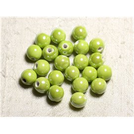 100pc - Ceramic Porcelain Beads Round Iridescent 10mm Yellow Lime Green 
