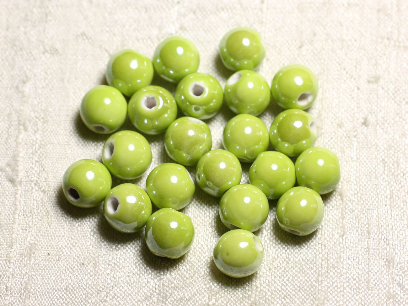 100pc - Perles Céramique Porcelaine Rondes irisées 10mm Jaune Vert Citron 