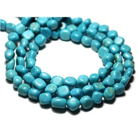 Fil 39cm 47pc env - Perles Pierre Turquoise Synthese Nuggets Olives Ovales 7-10mm Bleu Turquoise