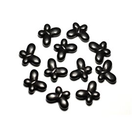 Hilo 39cm 37pc aprox - Perlas de Piedra Turquesa Sintética Mariposas 20mm Negro 