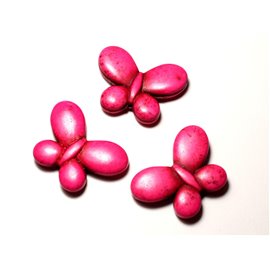Thread 39cm 23pc approx - Synthetic Turquoise Stone Beads Butterflies 34mm Neon Pink 