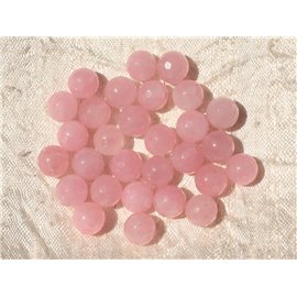 Thread 39cm approx 46pc - Stone Beads - Jade Faceted Balls 8mm Light Pastel Pink 