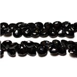 2pc - Perles de Pierre - Spinelle Noir Gouttes plates facettées 9mm 