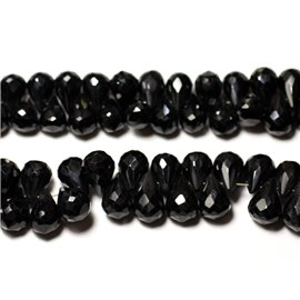 2pc - Stone Beads - Black Spinel Faceted drops 8-10mm - 7427039730181 