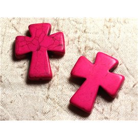 Thread 39cm 11pc env - Turquoise Stone Beads Synthesis Cross 35x30mm Pink