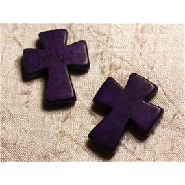 Thread 39cm 11pc env - Turquoise Stone Beads Synthesis Cross 35x30mm Purple