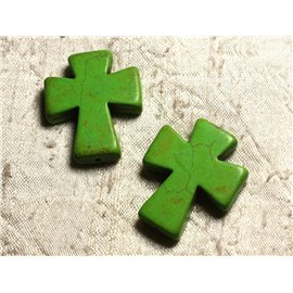 Thread 39cm 11pc approx - Turquoise Stone Beads Synthesis Cross 35x30mm Green