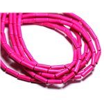 Fil 39cm 29pc env - Perles de Pierre Turquoise Synthèse Tubes 13x4mm Rose Fluo 