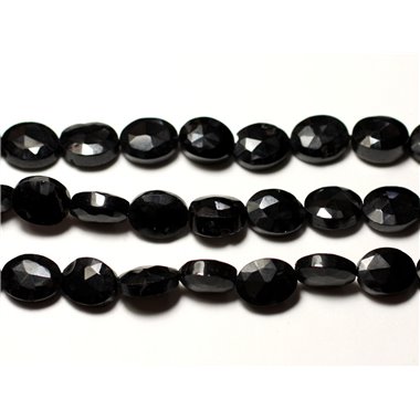Fil 35cm 46pc env - Perles de Pierre - Spinelle Noir Ovales Facettés 7x5mm