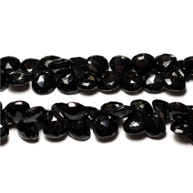 Fil 20cm 50pc env - Perles de Pierre - Spinelle Noir Gouttes plates facettées 9mm 