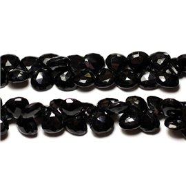 Hilo 20cm 50pc aprox - Cuentas de Piedra - Espinela Negra Gotas facetadas planas 9mm 