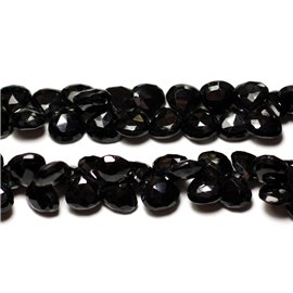 Thread 20cm 50pc approx - Stone Beads - Black Spinel Flat faceted drops 9mm 